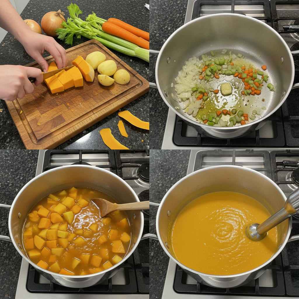 butternut-squash-soup-prep-step Cubed butternut squash roasting on a baking sheet, a crucial step for flavorful butternut squash soup.