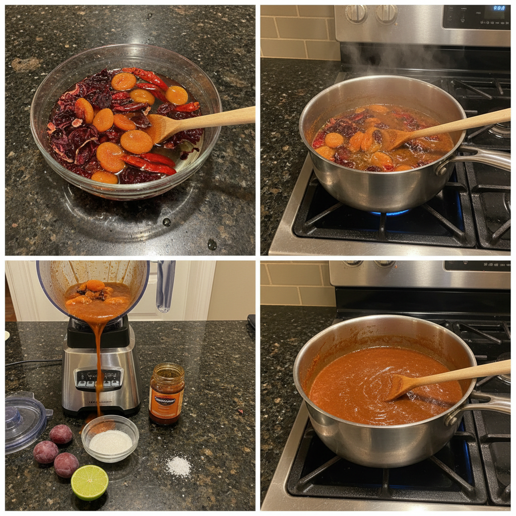 chamoy-sauce-prep A blender actively mixing the ingredients into a smooth chamoy sauce.