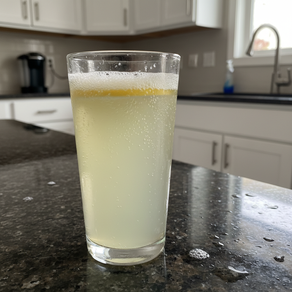 Close-up of a glass of bubbly, refreshing homemade water kefir, ready to drink from this easy water kefir recipe.
