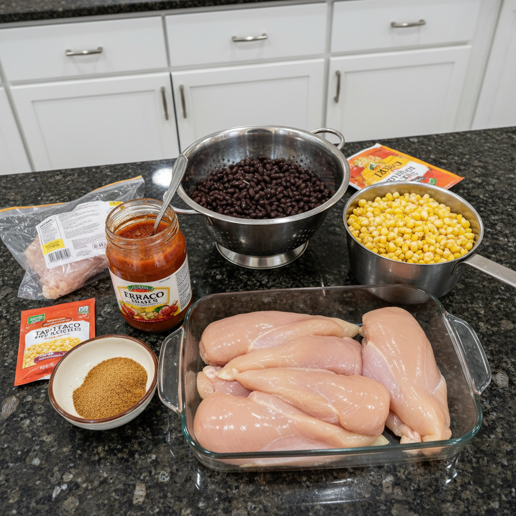 5-ingredient-crockpot-meals-ingredients Fresh, simple ingredients for 5-Ingredient Crockpot Meals, neatly arranged and ready for slow cooking.