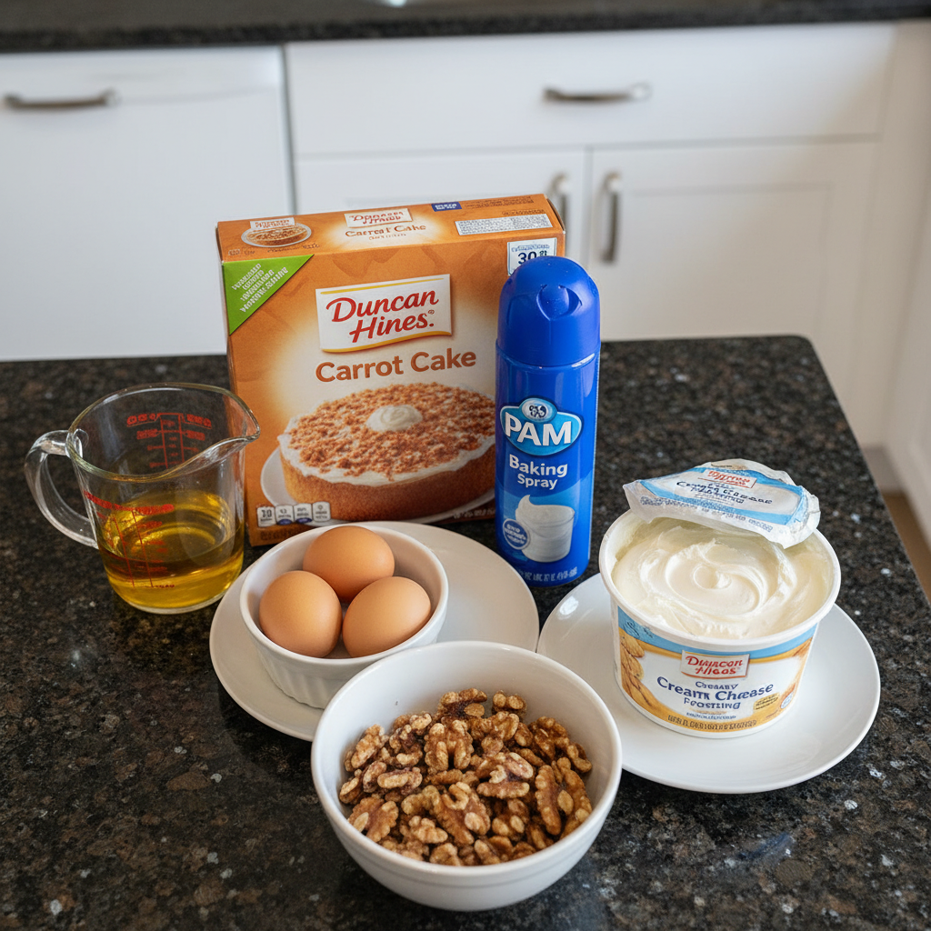 Fresh ingredients like grated carrots, flour, spices, and cream cheese laid out for easter carrot cake bites.