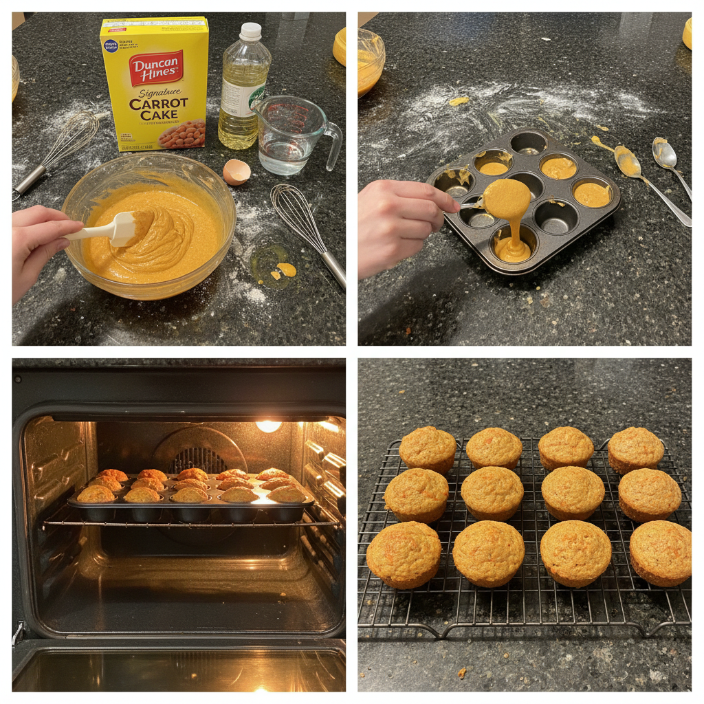 Hands piping cream cheese frosting onto baked easter carrot cake bites for a festive touch.