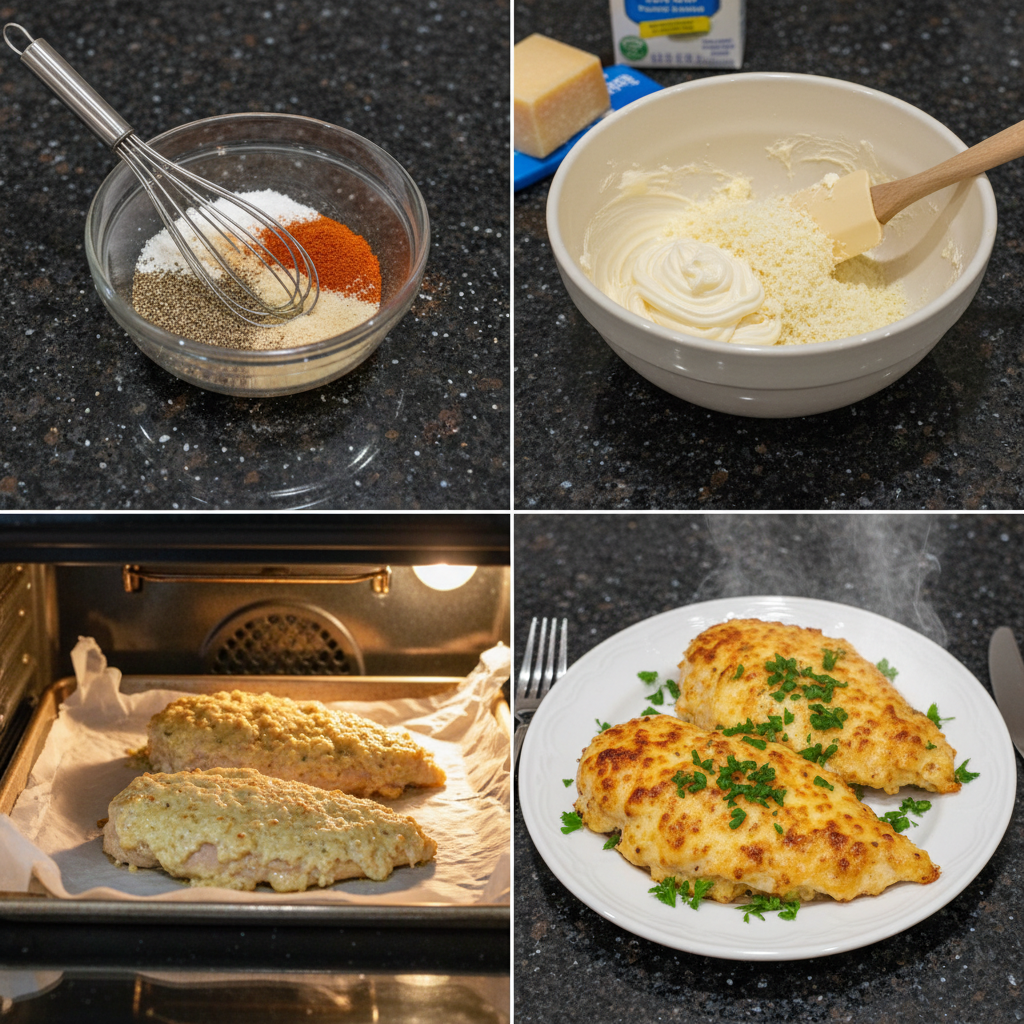 melt-in-your-mouth-chicken-preparation-step Hands expertly searing chicken breasts in a pan during the preparation of Melt-In-Your-Mouth Chicken.